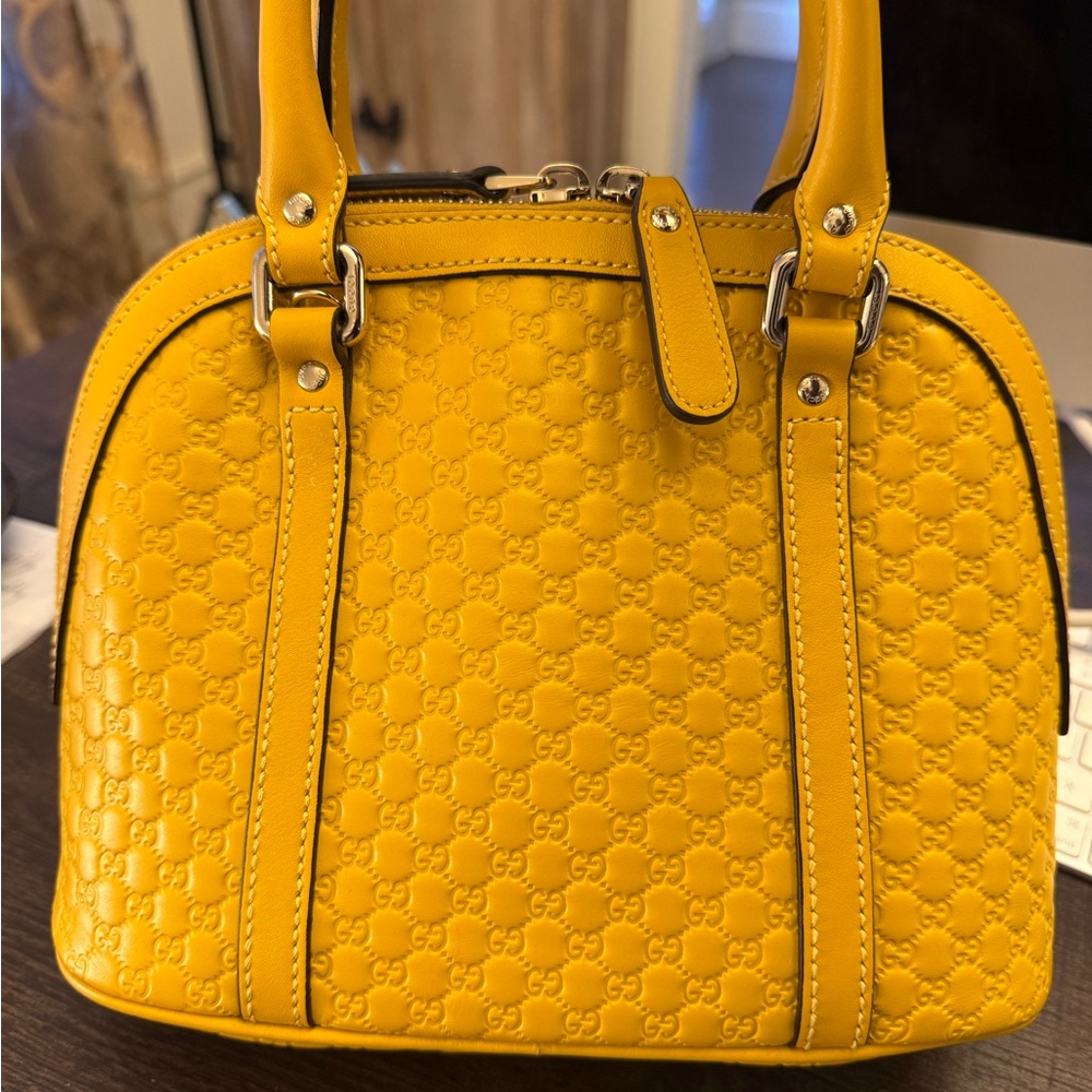 Gucci Mustard Yellow Embossed Satchel - Picture 4 of 11